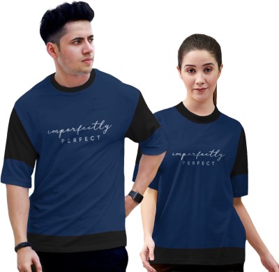 Twinny Zone Typography Couple Round Neck Blue T-Shirt