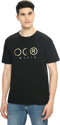 playR Printed Men Round Neck Black T-Shirt