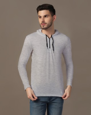 BEYOU FASHION Solid Men Hooded Neck Silver T-Shirt