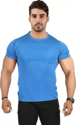 salu Solid Men Round Neck Light Blue T-Shirt