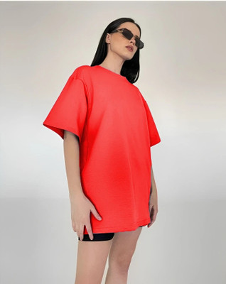 etsun Solid Women Round Neck Red T-Shirt