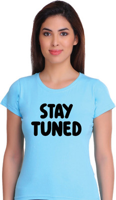 Hadwin Typography Women Round Neck Light Blue T-Shirt