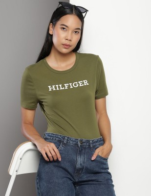 TOMMY HILFIGER Printed Women Crew Neck Green T-Shirt