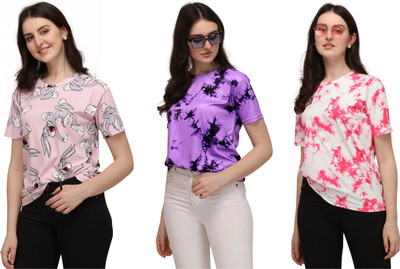 Apache Tie & Dye, Printed Women Round Neck Multicolor T-Shirt