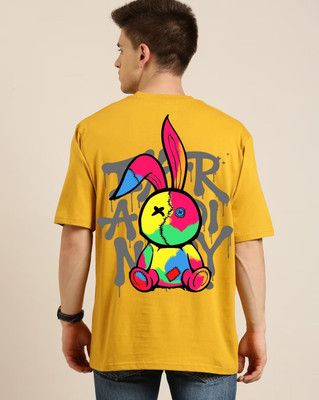 Clickwell Trend Printed Men Round Neck Yellow T-Shirt