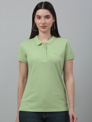 CANTABIL Solid Women Polo Neck Light Green T-Shirt