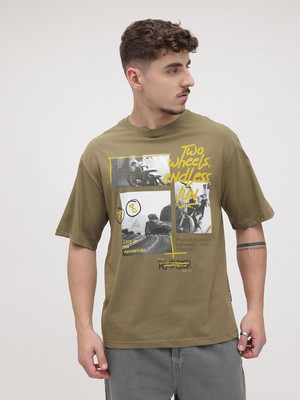 Roadster Printed Men Round Neck Green T-Shirt