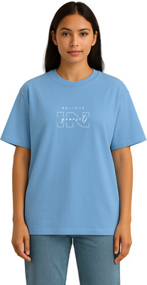 Buddy Collection Printed Women Round Neck Light Blue T-Shirt