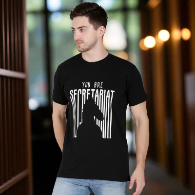 FARICON Solid, Typography Men Round Neck Black T-Shirt