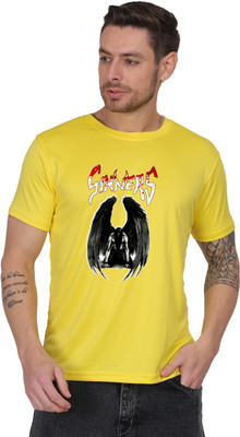 ZAYOKI Graphic Print Men Round Neck Yellow T-Shirt