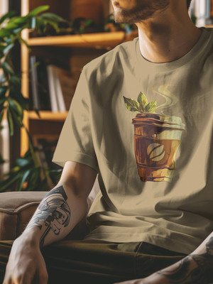 Senotex Printed Men Round Neck Beige T-Shirt