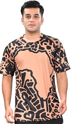 HOC Printed, Solid Men Round Neck Brown, Black T-Shirt