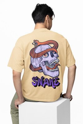 Hello Swanky Printed Men Round Neck Beige T-Shirt