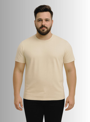 KART BLACK Solid Men Round Neck Beige T-Shirt