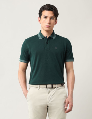 Arrow Sport Solid Men Polo Neck Green T-Shirt
