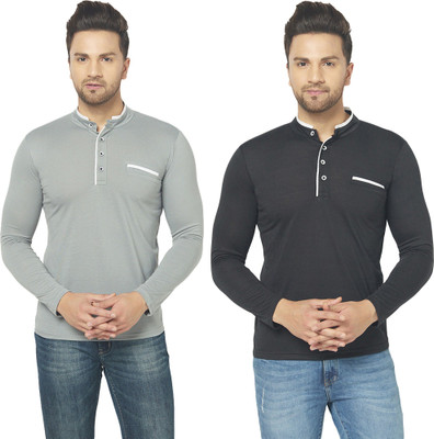 JB Jagoboy Solid Men Henley Neck Black, Grey T-Shirt