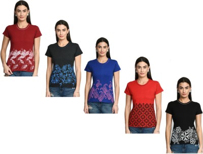 KAVYA Printed Women Round Neck Purple, Red, Black T-Shirt