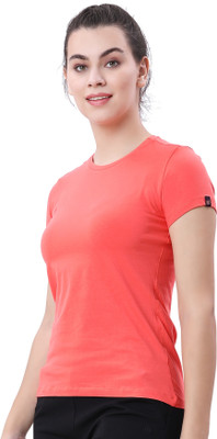Lactra Solid Women Round Neck Orange T-Shirt
