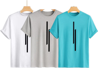 Misty Creation Printed, Self Design Men Round Neck White, Grey, Light Green T-Shirt