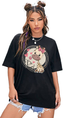 BELTLY Graphic Print Women Polo Neck Black T-Shirt