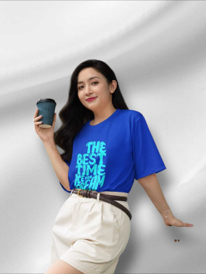 Clori Printed Women Round Neck Blue T-Shirt