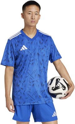 ADIDAS Printed Men V Neck Blue T-Shirt