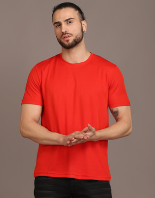 INKKR Solid Men Round Neck Red T-Shirt