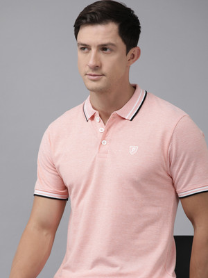 PROVOGUE Self Design Men Polo Neck Orange T-Shirt