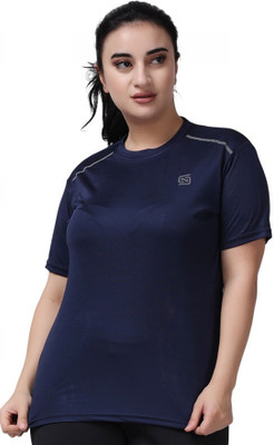 ND Solid Women Round Neck Dark Blue T-Shirt
