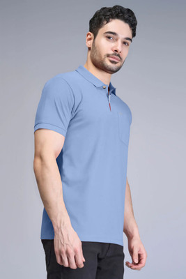 Triptee Solid Men Polo Neck Blue T-Shirt