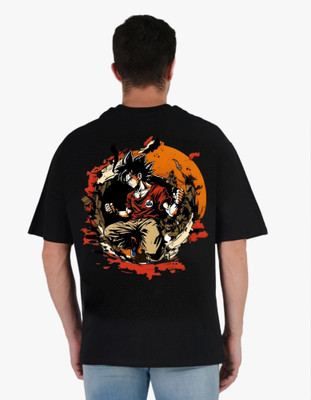 Mr Anime Printed Men Round Neck Reversible Black T-Shirt