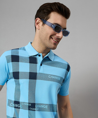 BRONATION Graphic Print Men Polo Neck Light Blue T-Shirt