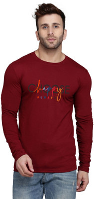 TEEFOX Printed, Typography Men Round Neck Maroon T-Shirt
