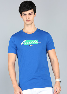 United Colors of Benetton Solid Men Round Neck Blue T-Shirt