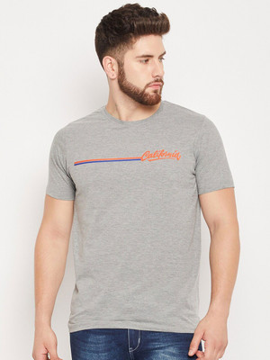 Mast & Harbour Printed Men Round Neck Grey T-Shirt