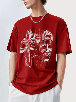 SIXTEENLINES Printed Men Round Neck Red T-Shirt