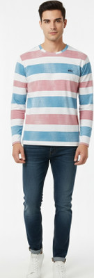 hassan Striped Men Round Neck Multicolor, White, Blue, Pink T-Shirt