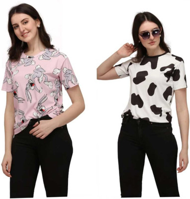 Apachee Printed Women Round Neck Multicolor T-Shirt