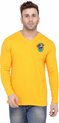 tfurnish Printed Men V Neck Yellow T-Shirt