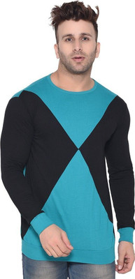 GEUM Colorblock Men Round Neck Black, Light Green T-Shirt