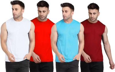 Think Tech Solid Men Round Neck White, Red, Light Blue, Maroon T-Shirt