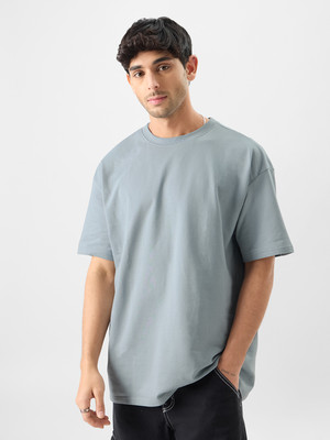 The Souled Store Solid Men Round Neck Grey T-Shirt
