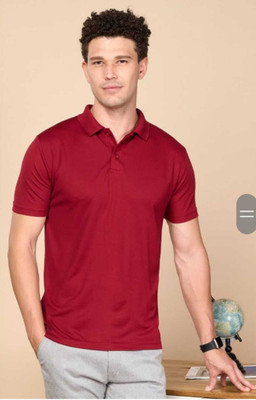 shuviramerchant Solid Couple Polo Neck Maroon T-Shirt