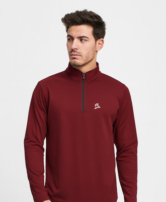 HILL7 Solid Men Zip Neck Black T-Shirt