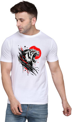 GEUM Printed Men Round Neck White T-Shirt