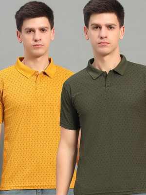 THE CASUALS Printed Men Polo Neck Green, Yellow T-Shirt