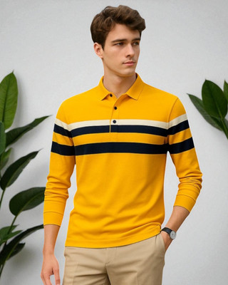 Teezler Solid Men Polo Neck Yellow T-Shirt