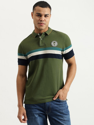 United Colors of Benetton Colorblock Men Mandarin Collar Green T-Shirt