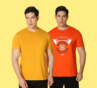 WOOSTRO Graphic Print Men Round Neck Orange, Yellow T-Shirt