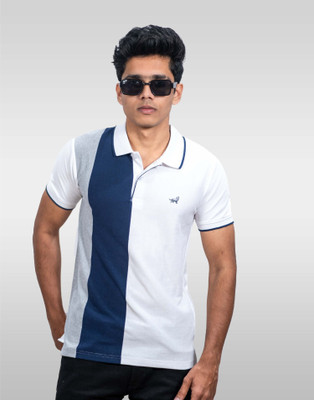Lynx Striped Men Polo Neck Blue T-Shirt
